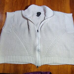 Pure Handknits Cream Ribbed Zip Up Vest Sweater Women Size Large boho coquette
